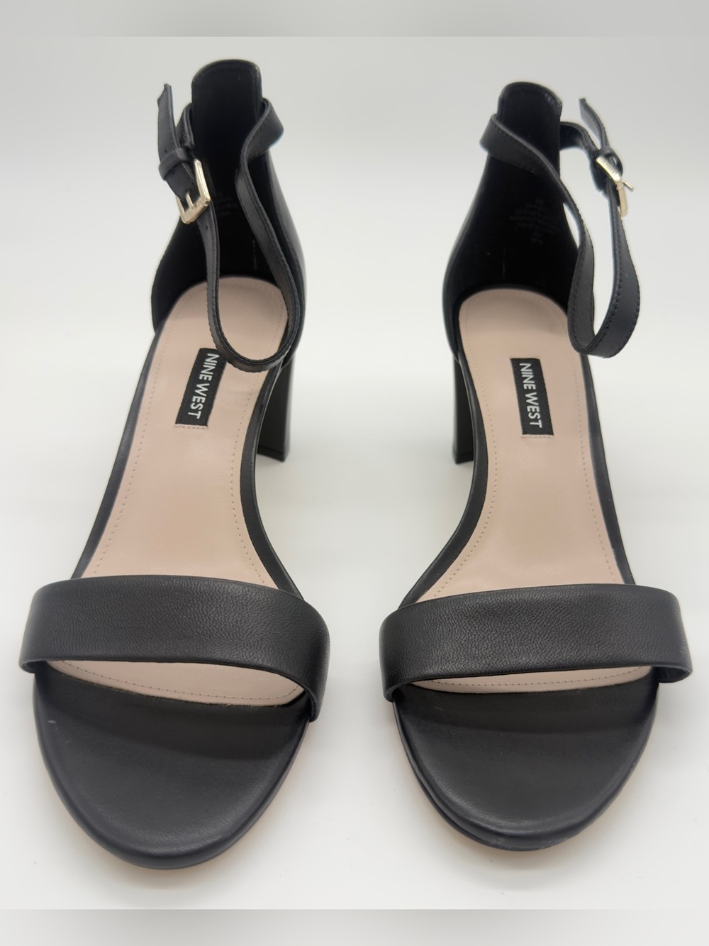 Nine West Black Leather Open-Toe Ankle-Strap Block Sandals - Picture 2 of 5